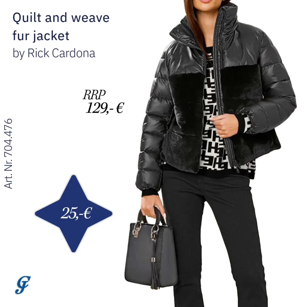 Black quilt and weave fur jacket by Rick Cardona – Trendy B2B outerwear for retailers