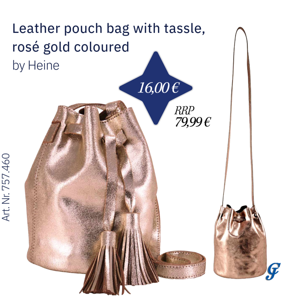 Rosé-gold-coloured leather pouch bag with tassel by Heine – Premium wholesale accessories