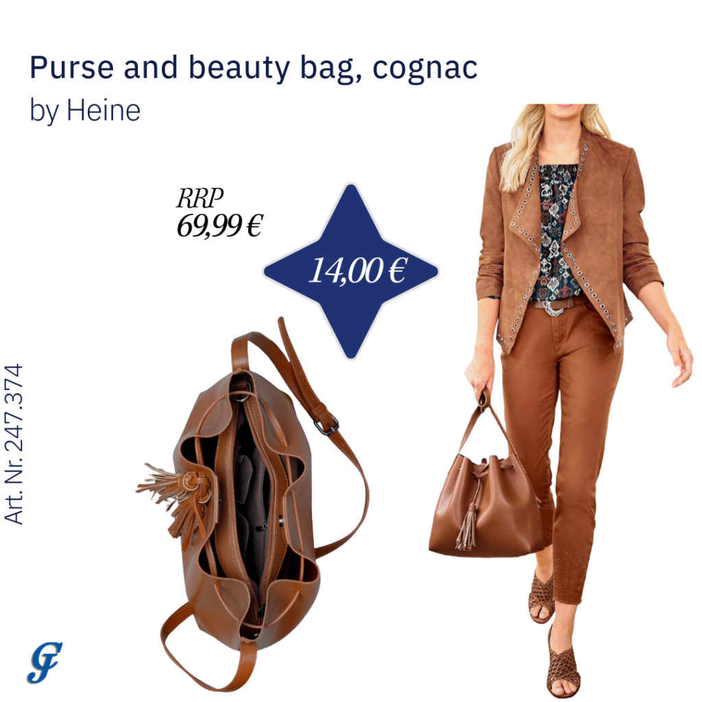 Cognac purse and beauty bag set by Heine – Stylish wholesale women's accessories