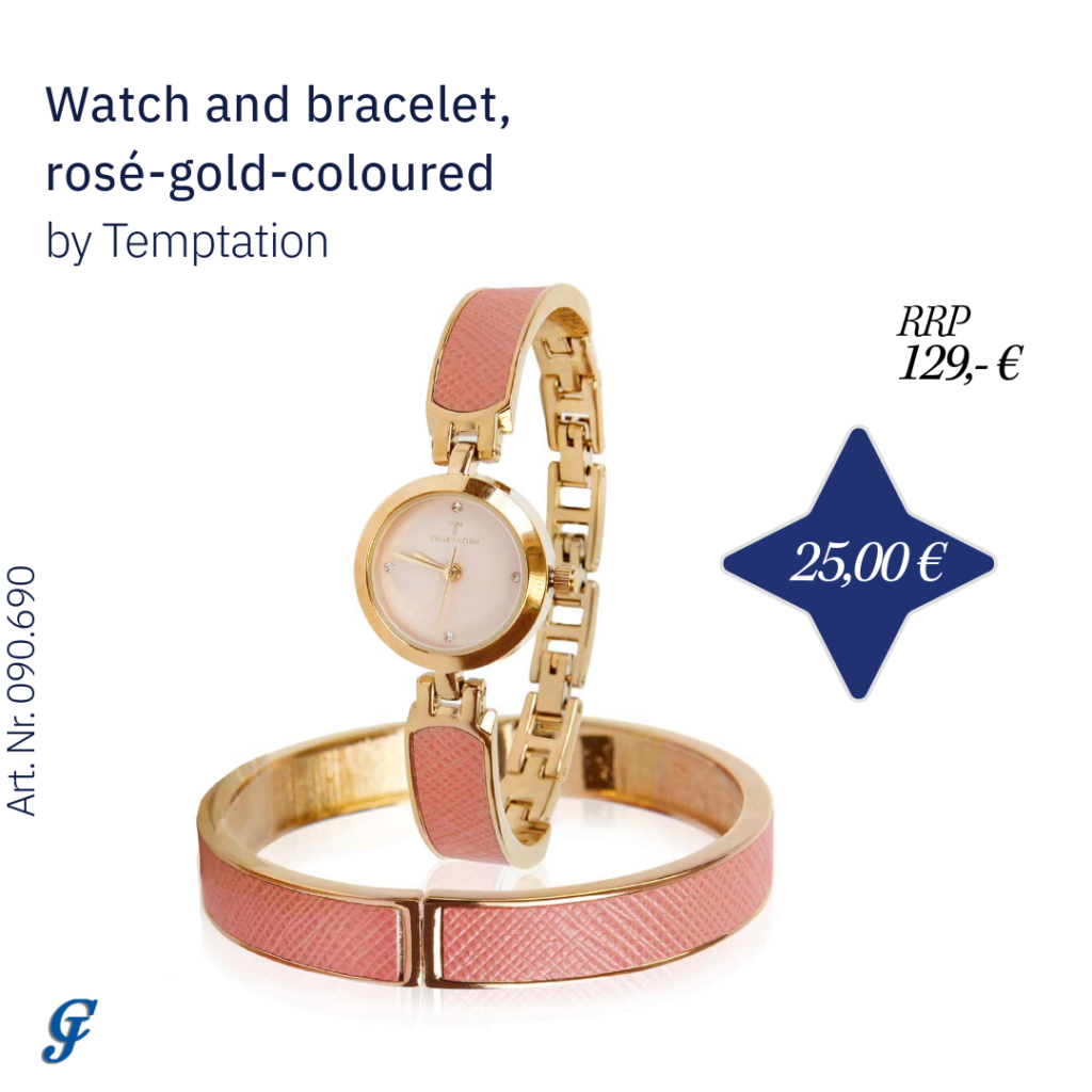 Rosé-gold-coloured watch and bracelet by Temptation – Chic wholesale accessories