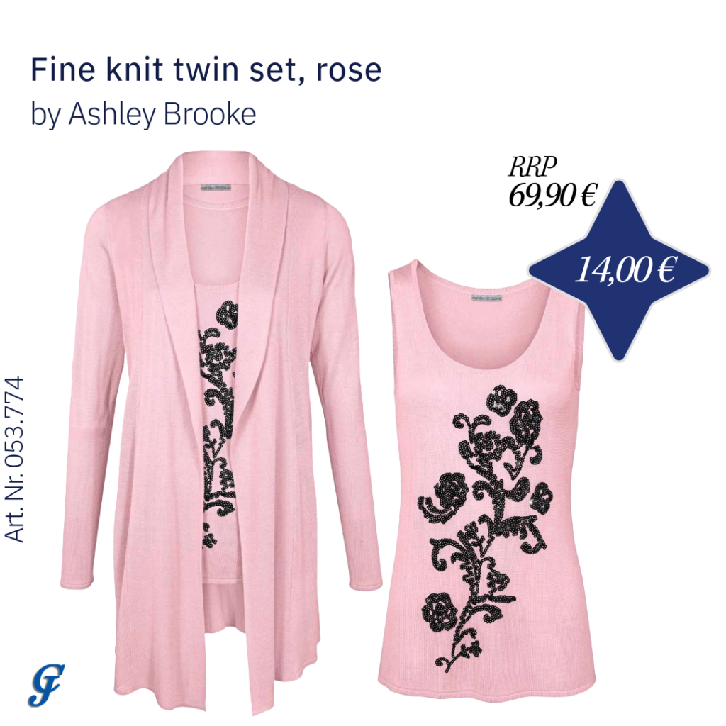 Rose fine knit twin set by Ashley Brooke – Elegant wholesale knitwear for women