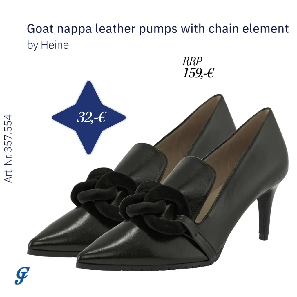 Black goat nappa leather pumps with chain element by Heine – B2B wholesale