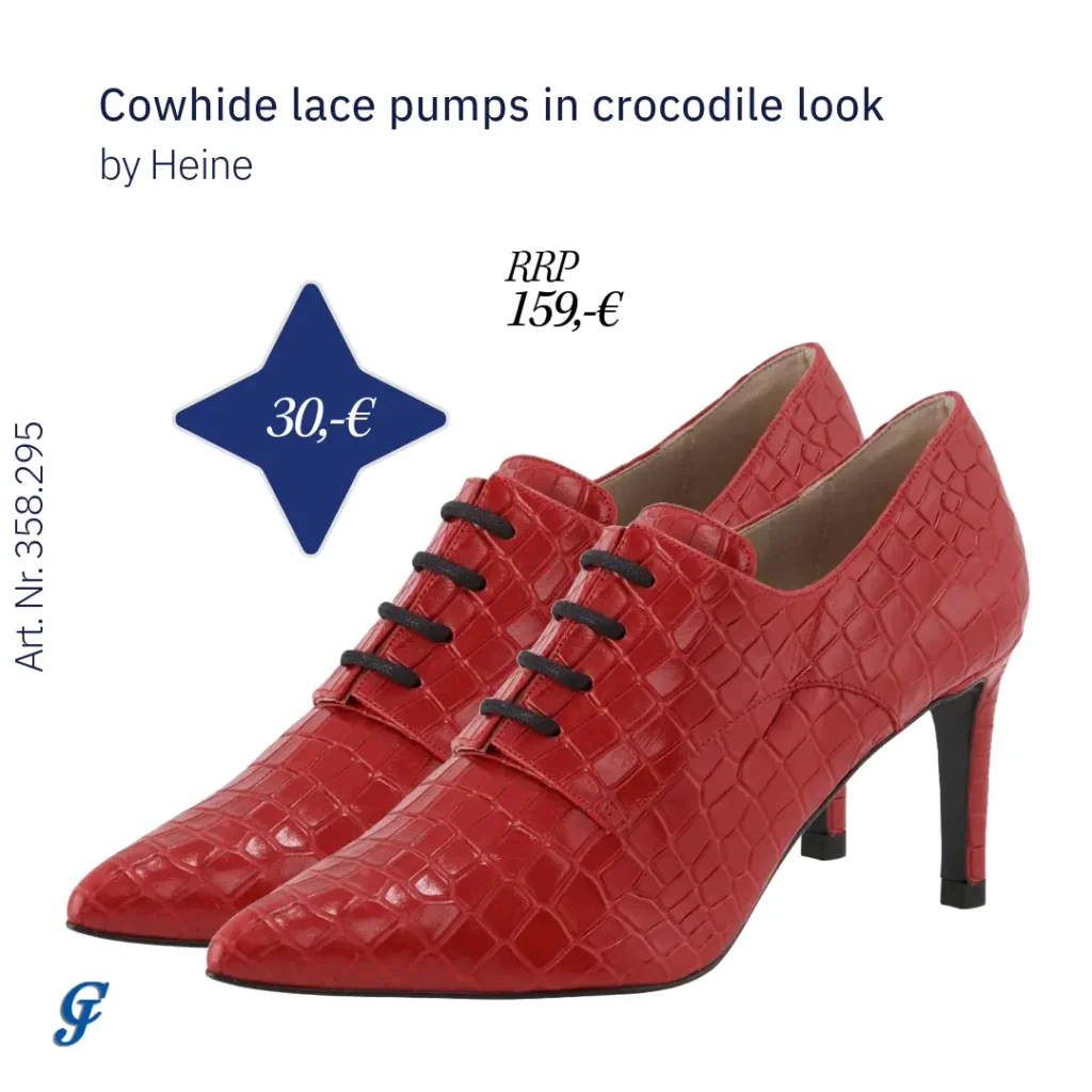 Red cowhide lace pumps in crocodile look by Heine – Wholesale remnant fashion