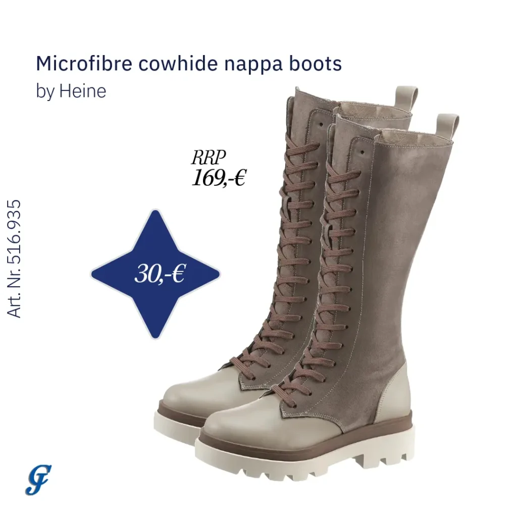 Taupe-beige microfibre cowhide nappa boots by Heine – Remnant fashion B2B