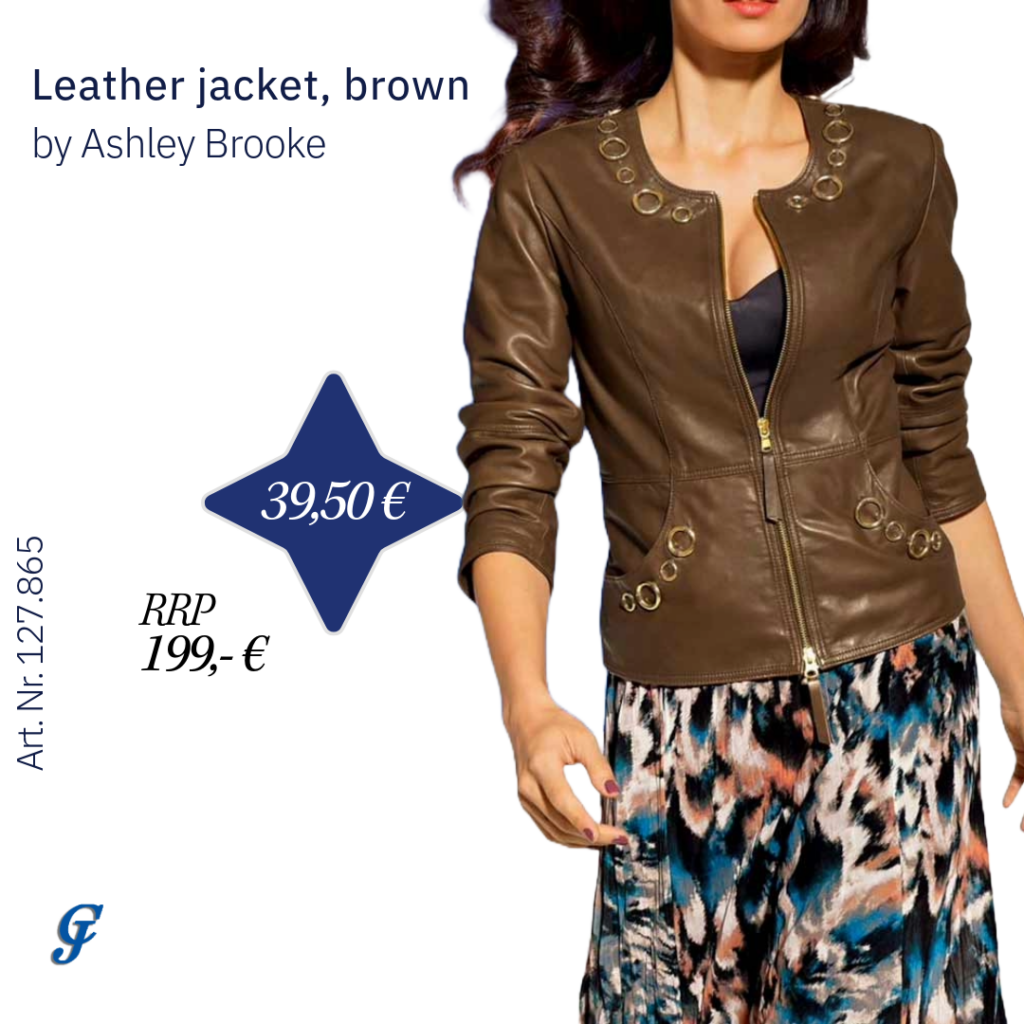 Brown leather jacket by Ashley Brooke – Classic wholesale leather clothing for women