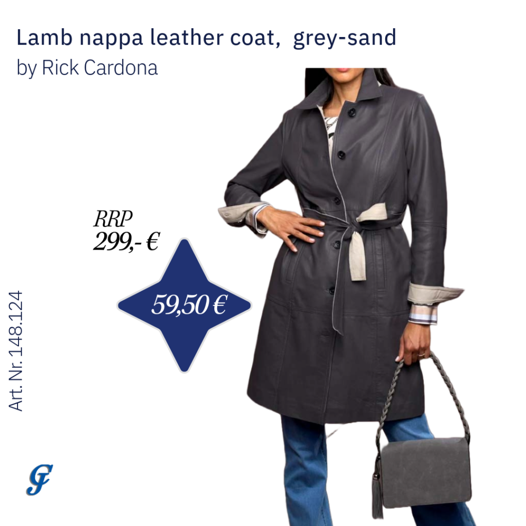 Grey-sand lamb nappa leather coat by Rick Cardona – Sophisticated wholesale leather wear