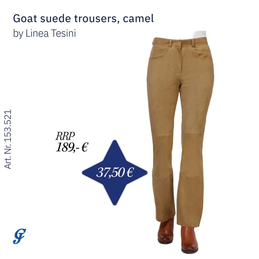 Camel goat suede trousers by Linea Tesini – Trendy leather clothing for wholesale buyers