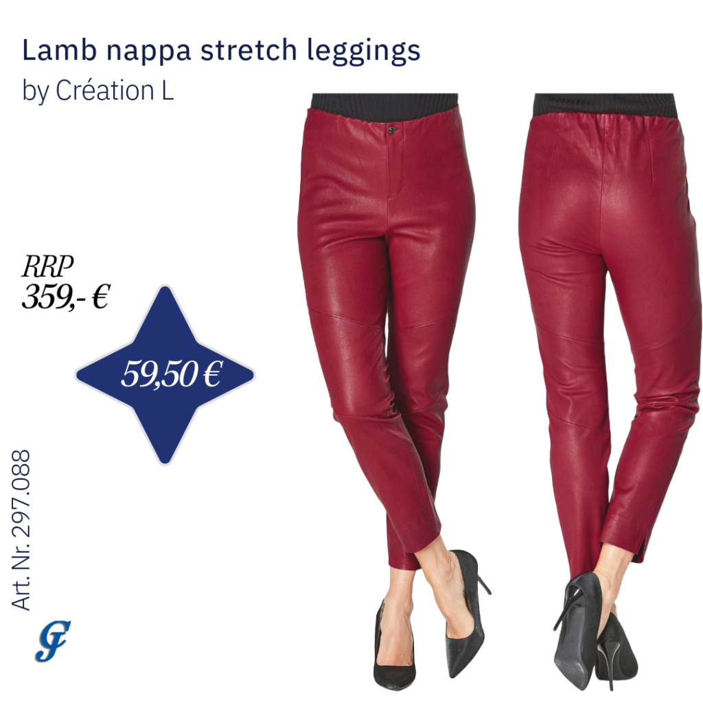 Red lamb nappa stretch leggings by Création L – Bold wholesale leather clothing