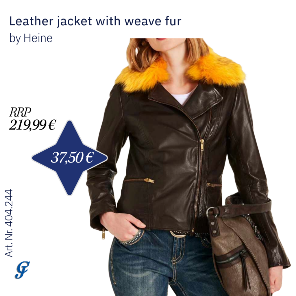 Brown leather jacket with weave fur by Heine – Wholesale leather fashion for women