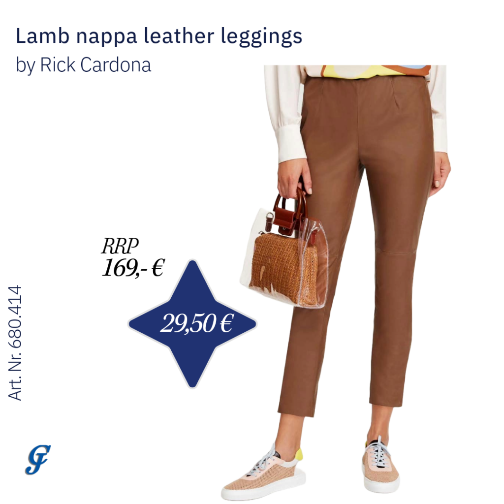 Cognac lamb nappa leather leggings by Rick Cardona – Stylish leather clothing for wholesale retailers