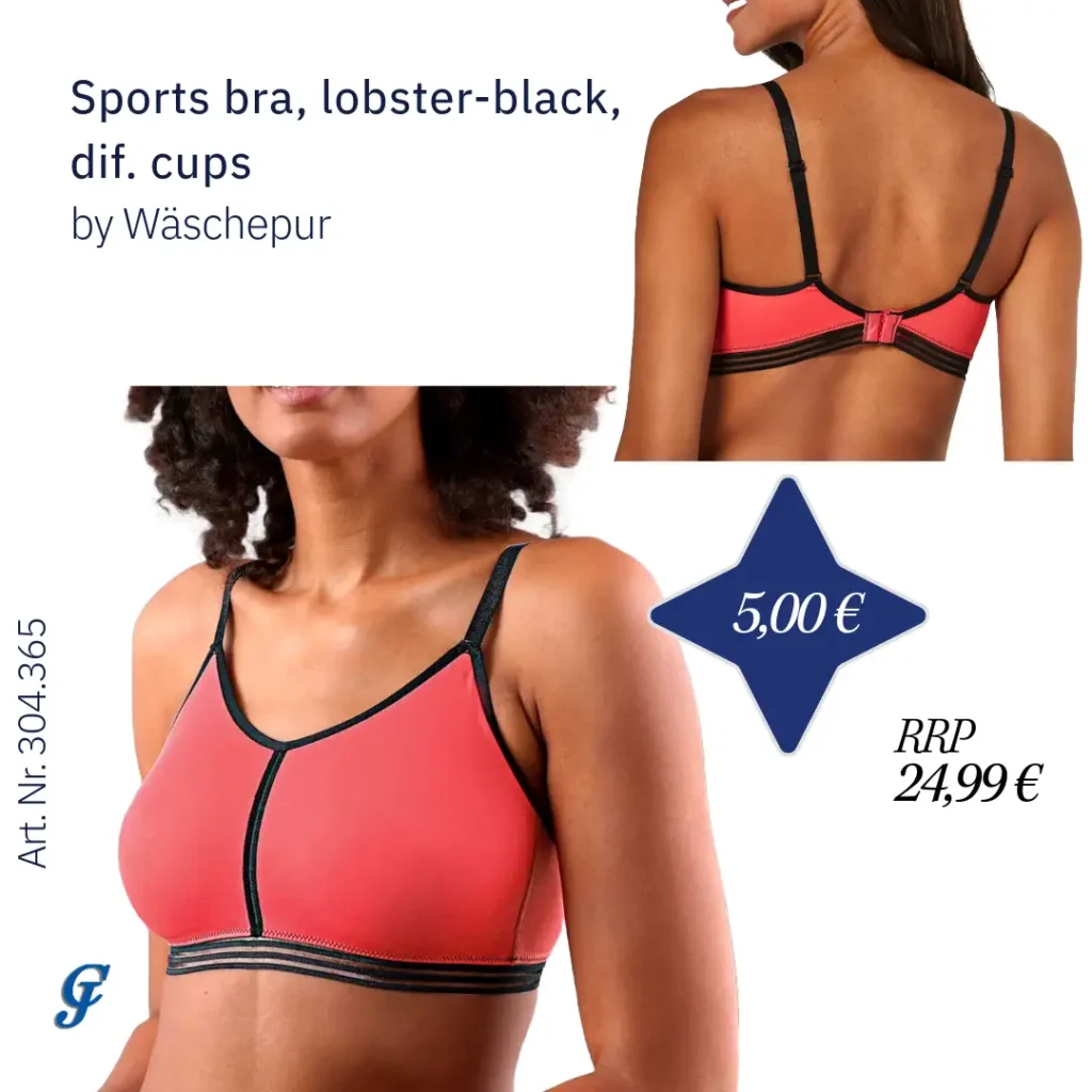 Lobster-black sports bra by Wäschepur – Comfortable wholesale lingerie for active women