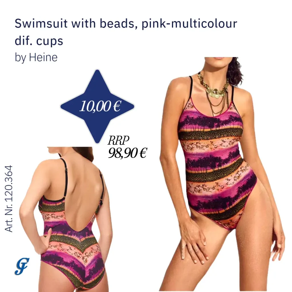 Pink-multicolour swimsuit with beads by Heine – Fashionable women's swimwear for wholesale buyers