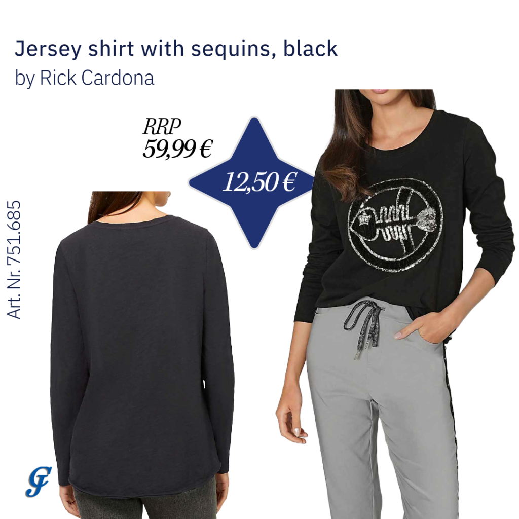 Black jersey shirt with sequins by Rick Cardona – Glamorous wholesale women's fashion tops