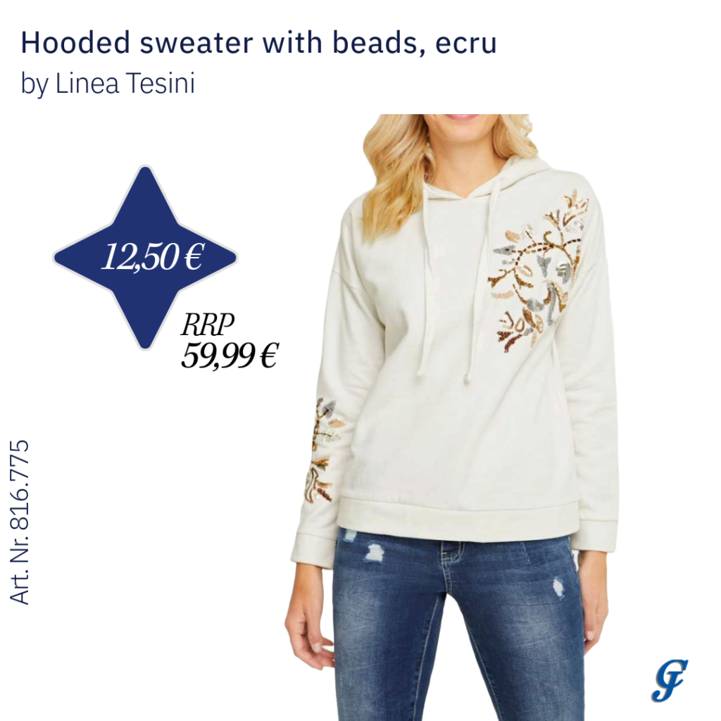 Ecru hooded sweater with beads by Linea Tesini – Unique wholesale women's tops