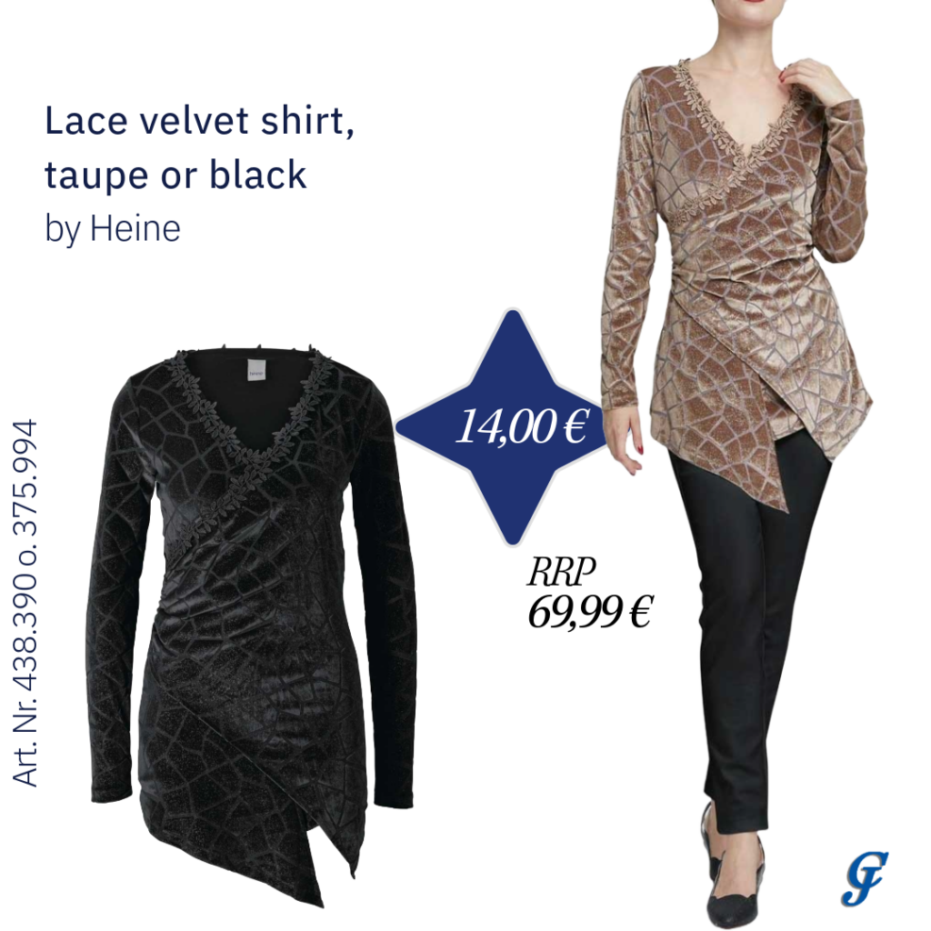 Taupe lace velvet shirt by Heine – Elegant wholesale women's fashion tops