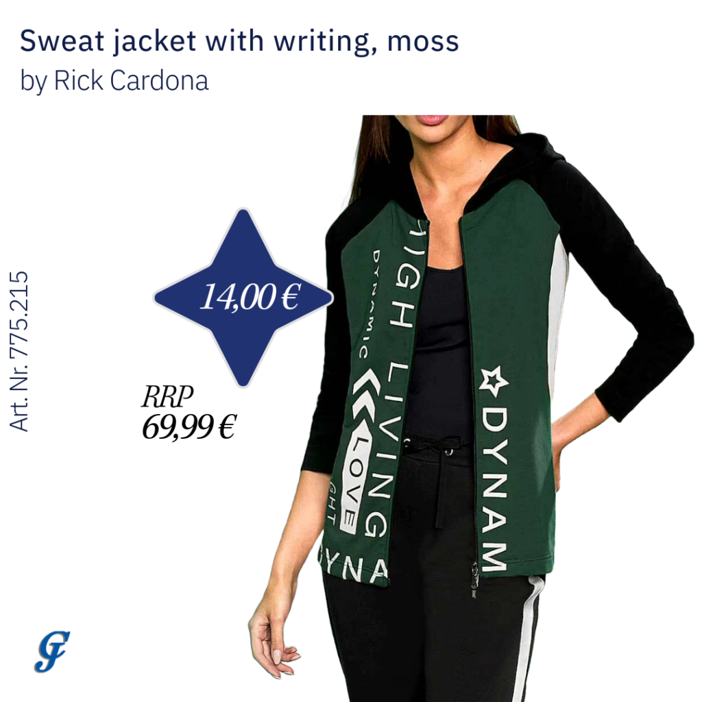 Moss sweat jacket with writing by Rick Cardona – Trendy wholesale women's tops