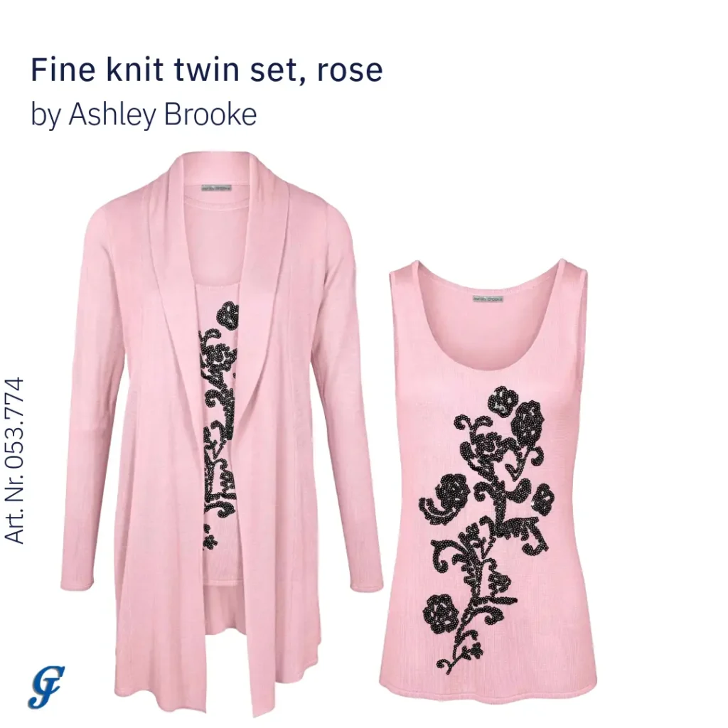 Rose fine knit twin set by Ashley Brooke – Remnant fashion for B2B wholesale