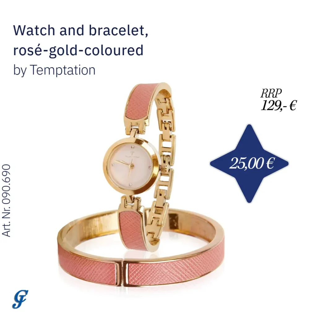 Rosé-gold watch and bracelet set by Temptation – Wholesale fashion accessories