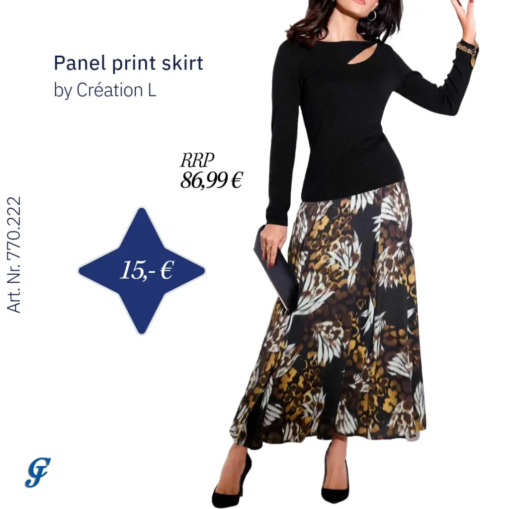 Black-ecru-camel panel print skirt by Création L – Wholesale fashion for B2B