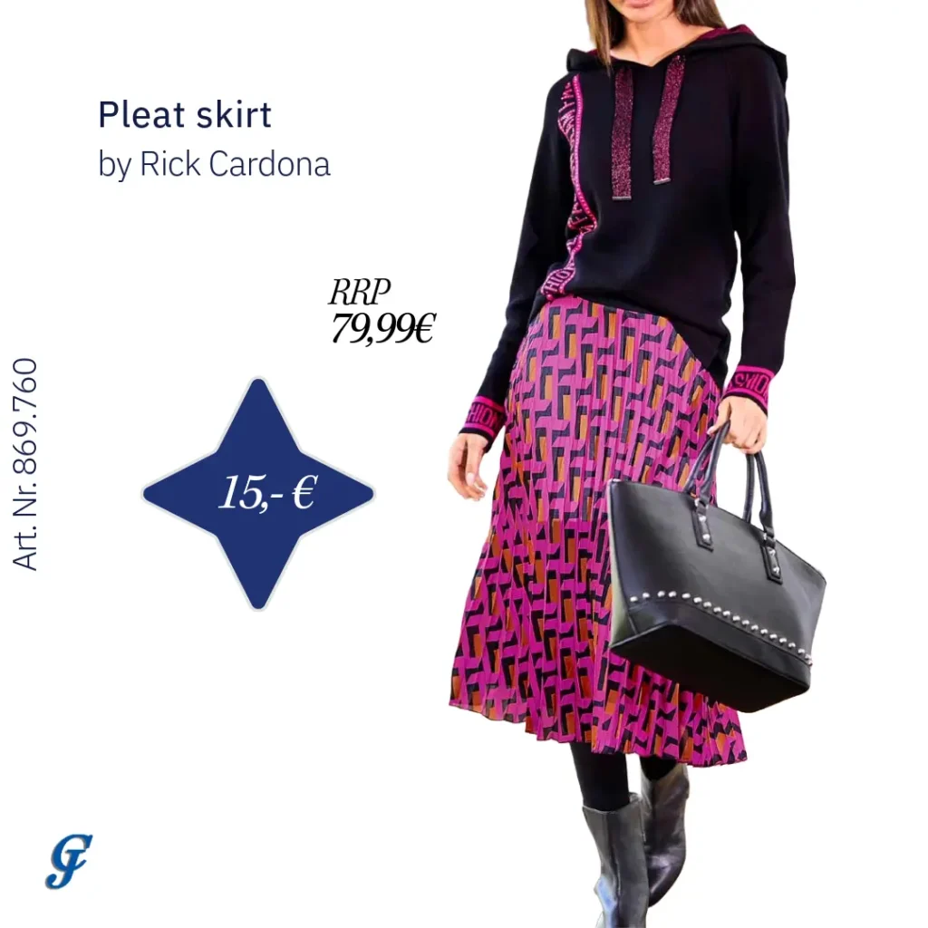 Black, magenta, and orange pleat skirt by Rick Cardona – Fashion wholesale B2B