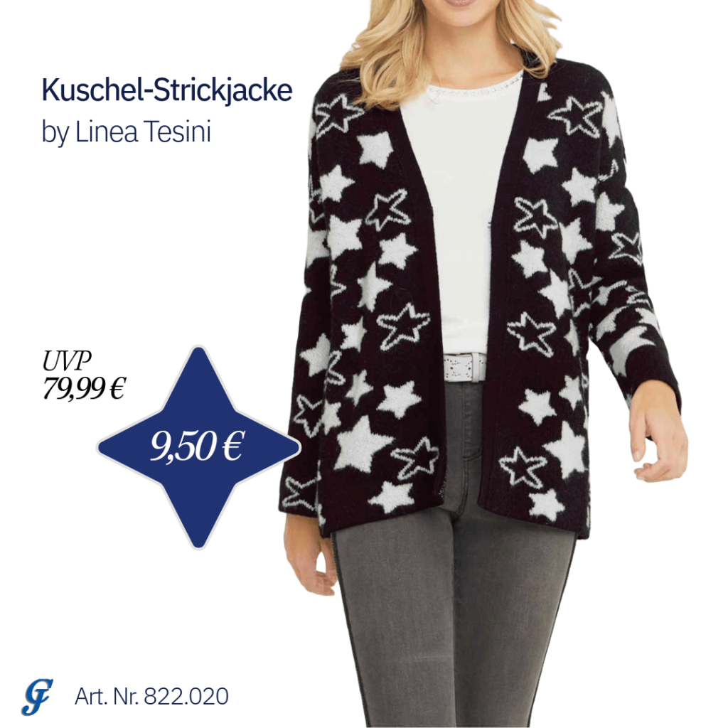 Designer-Kuschel-Strickjacke in Schwarz und Offwhite von Linea Tesini, gemütlich und stilvoll.