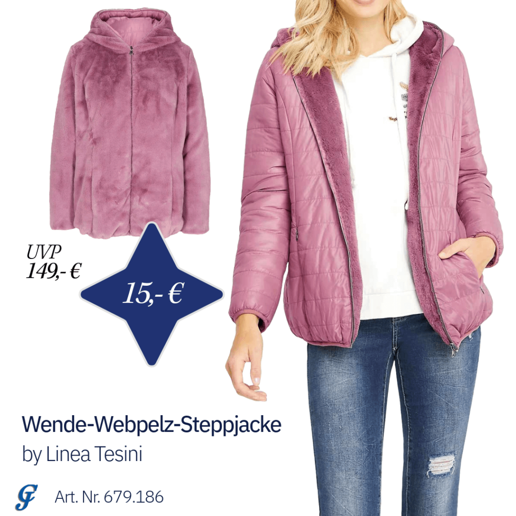 Designer-Wende-Webpelz-Steppjacke in Rosenholz von Linea Tesini, stylish und vielseitig für die kalte Saison.