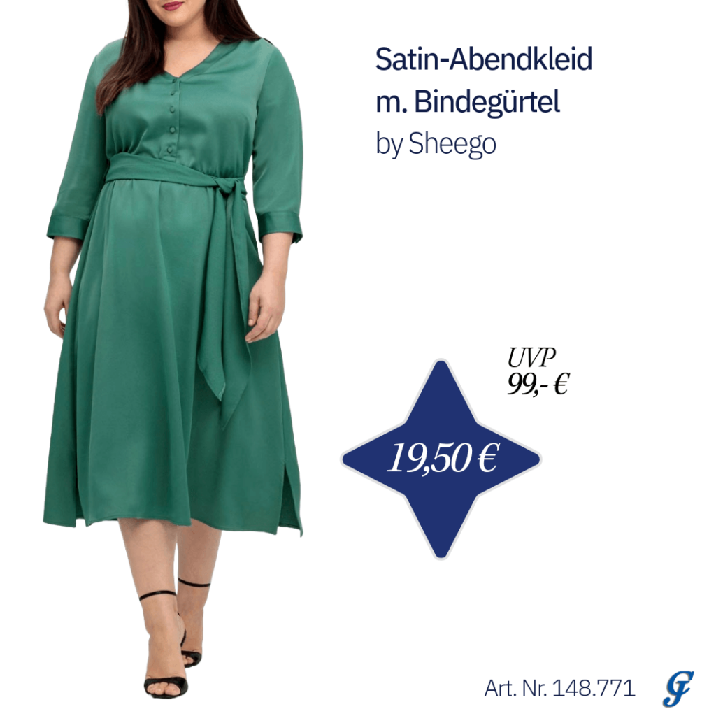 Elegantes Satin-Abendkleid mit Bindegürtel für Curvy Fashion