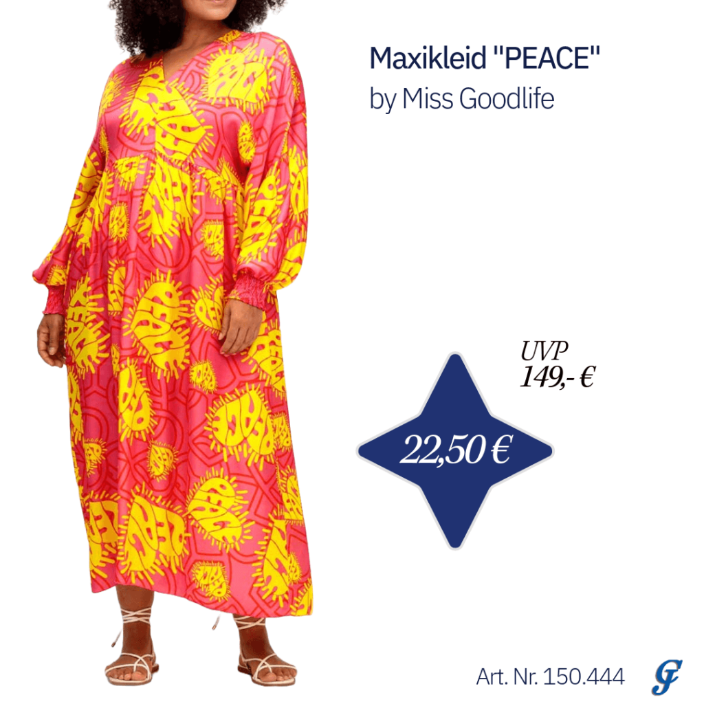 Trendiges Maxikleid „PEACE“ von Miss Goodlife in großer Größe